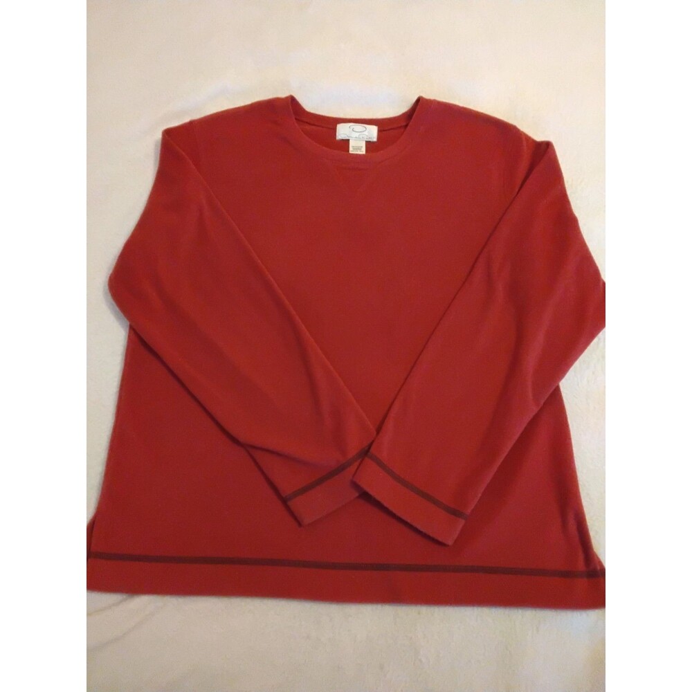 Oscar de la Renta Red Long Sleeve Pullover Fleece Sweatshirt Women's Size Small